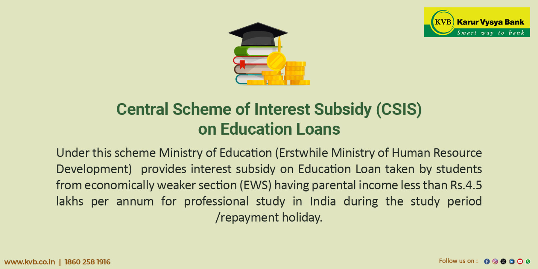 Central Scheme of Interest Subsidy(CSIS) on Education Loans Central Scheme of Interest Subsidy(CSIS) on Education Loans