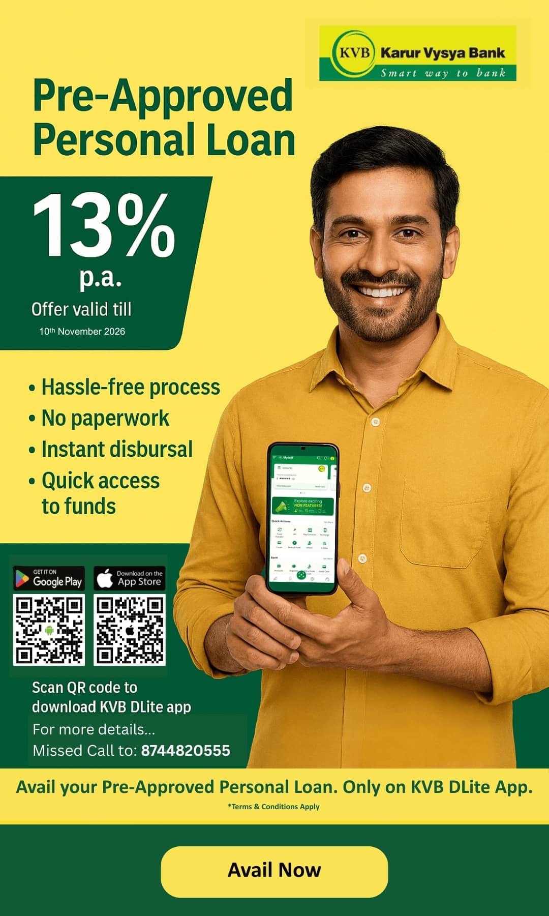 Pre-Approved Personal Loan - Avail on KVB DLite App
